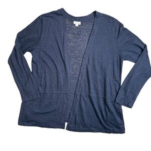 J. Jill Love Linen Open Front Cardigan Navy Blue Large Lagenlook Lightweight